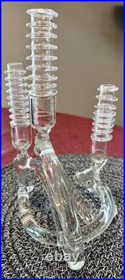Vintage MCM RARE Abstract Elegant Art Glass Candelabra by Eva Schofield CLEAN