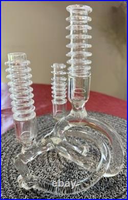 Vintage MCM RARE Abstract Elegant Art Glass Candelabra by Eva Schofield CLEAN