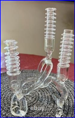 Vintage MCM RARE Abstract Elegant Art Glass Candelabra by Eva Schofield CLEAN