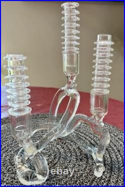 Vintage MCM RARE Abstract Elegant Art Glass Candelabra by Eva Schofield CLEAN