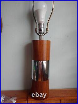 Vintage MCM Teak Chrome Thick Solid Lamp Rare Style Work Perfectly