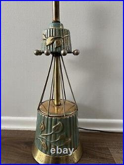 Vintage MCM Teal Gold Brass 1960s Atomic Sputnik Table Lamp Rare