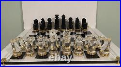 Vintage MID Century Modern Chess Set Abstract Lucite Rare 32 Piece Gold Board Lg