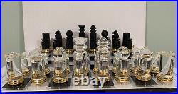 Vintage MID Century Modern Chess Set Abstract Lucite Rare 32 Piece Gold Board Lg