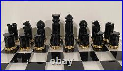 Vintage MID Century Modern Chess Set Abstract Lucite Rare 32 Piece Gold Board Lg