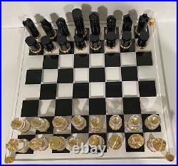 Vintage MID Century Modern Chess Set Abstract Lucite Rare 32 Piece Gold Board Lg Vintage MID Century Modern Chess Set Abstract Lucite Rare 32 Piece Gold Board Lg