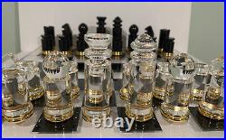 Vintage MID Century Modern Chess Set Abstract Lucite Rare 32 Piece Gold Board Lg