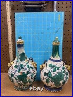 Vintage Mid Century Ceramic Art Pottery RARE Handle Vase, Signed, Italy 11.5