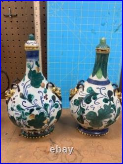 Vintage Mid Century Ceramic Art Pottery RARE Handle Vase, Signed, Italy 11.5