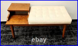 Vintage Mid-Century Furniture Solid Wood Entry Telephone Table Bench Seat RARE