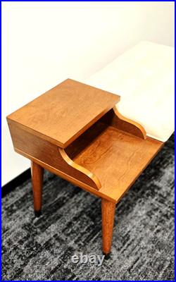 Vintage Mid-Century Furniture Solid Wood Entry Telephone Table Bench Seat RARE