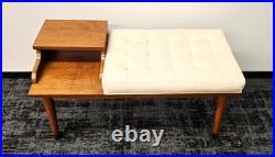 Vintage Mid-Century Furniture Solid Wood Entry Telephone Table Bench Seat RARE