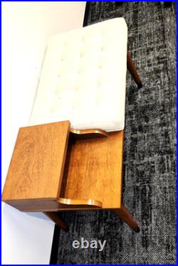 Vintage Mid-Century Furniture Solid Wood Entry Telephone Table Bench Seat RARE