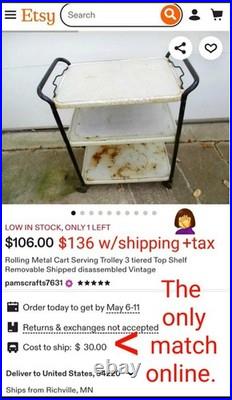Vintage Mid Century Modern 3 Tier Serving Cart with Removable Tray UNIQUE & RARE