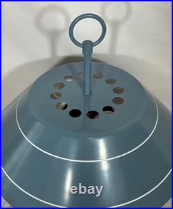 Vintage Mid Century Modern Blue Toleware Metal Enamel Table Lamp Saucer Shade