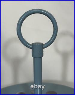 Vintage Mid Century Modern Blue Toleware Metal Enamel Table Lamp Saucer Shade