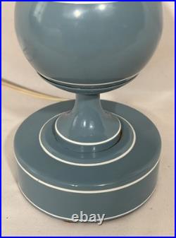 Vintage Mid Century Modern Blue Toleware Metal Enamel Table Lamp Saucer Shade Vintage Mid Century Modern Blue Toleware Metal Enamel Table Lamp Saucer Shade