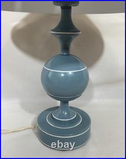 Vintage Mid Century Modern Blue Toleware Metal Enamel Table Lamp Saucer Shade Vintage Mid Century Modern Blue Toleware Metal Enamel Table Lamp Saucer Shade