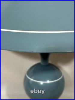 Vintage Mid Century Modern Blue Toleware Metal Enamel Table Lamp Saucer Shade