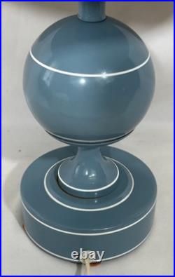 Vintage Mid Century Modern Blue Toleware Metal Enamel Table Lamp Saucer Shade
