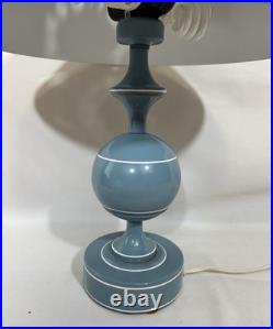 Vintage Mid Century Modern Blue Toleware Metal Enamel Table Lamp Saucer Shade