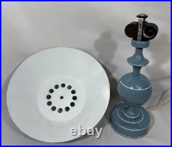 Vintage Mid Century Modern Blue Toleware Metal Enamel Table Lamp Saucer Shade