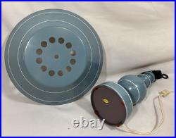 Vintage Mid Century Modern Blue Toleware Metal Enamel Table Lamp Saucer Shade
