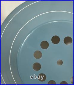 Vintage Mid Century Modern Blue Toleware Metal Enamel Table Lamp Saucer Shade