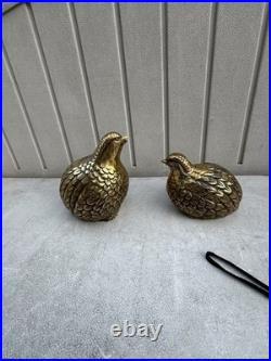 Vintage Mid-Century Modern Brass Quail or Partridge Bird Figurines. Japan. Rare