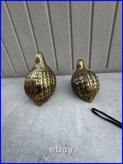 Vintage Mid-Century Modern Brass Quail or Partridge Bird Figurines. Japan. Rare