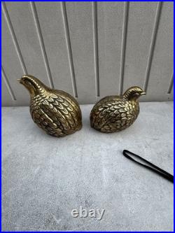 Vintage Mid-Century Modern Brass Quail or Partridge Bird Figurines. Japan. Rare