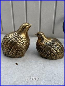 Vintage Mid-Century Modern Brass Quail or Partridge Bird Figurines. Japan. Rare