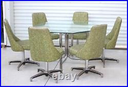 Vintage Mid Century Modern Chromcraft Table and 6 Chair Set- Rare Floral Green