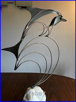 Vintage Mid Century Modern Curtis Jere Brass Onyx Dolphin Sculpture Mcm Rare