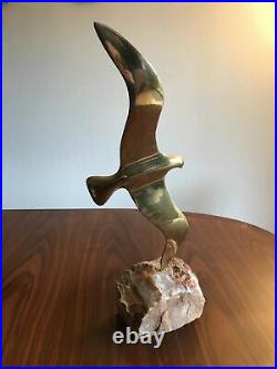Vintage Mid Century Modern Curtis Jere Onyx Brass Seagull Bird Sculpture rare