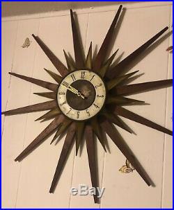 Vintage Mid Century Modern-Eames Era-Elgin Starburst Wall Clock works and rare