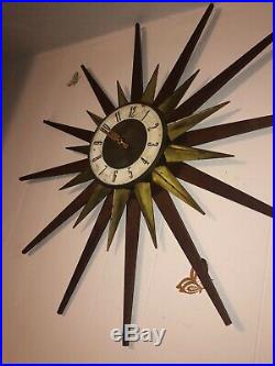 Vintage Mid Century Modern-Eames Era-Elgin Starburst Wall Clock works and rare