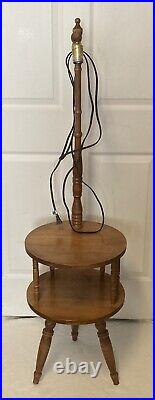 Vintage Mid Century Modern Floor Lamp Walnut Wood Side Table with Shelf Rare
