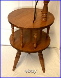 Vintage Mid Century Modern Floor Lamp Walnut Wood Side Table with Shelf Rare