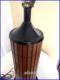 Vintage Mid Century Modern Gruvwood Table Lamp with Original Shade RARE SHADE