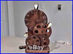Vintage Mid Century Modern Industrial Wooden Gear Clock WORKING RARE