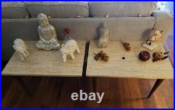 Vintage Mid Century Modern Italian Travertine top and Walnut Accent Tables Rare