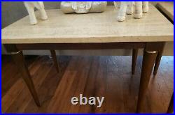 Vintage Mid Century Modern Italian Travertine top and Walnut Accent Tables Rare