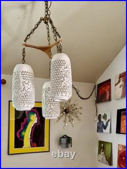Vintage Mid Century Modern Japan Blanc De Chine Porcelain Swag Lamps