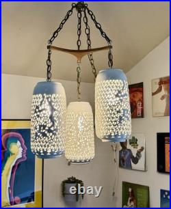 Vintage Mid Century Modern Japan Blanc De Chine Porcelain Swag Lamps
