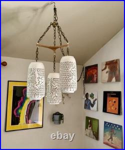Vintage Mid Century Modern Japan Blanc De Chine Porcelain Swag Lamps