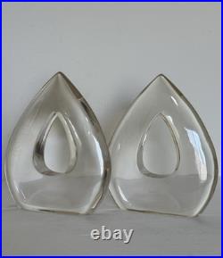 Vintage Mid Century Modern Lucite Bookends Teardrop Set 2 Acrylic MCM Clear 9x7