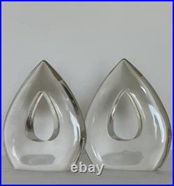 Vintage Mid Century Modern Lucite Bookends Teardrop Set 2 Acrylic MCM Clear 9x7