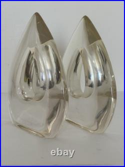 Vintage Mid Century Modern Lucite Bookends Teardrop Set 2 Acrylic MCM Clear 9x7