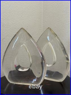 Vintage Mid Century Modern Lucite Bookends Teardrop Set 2 Acrylic MCM Clear 9x7
